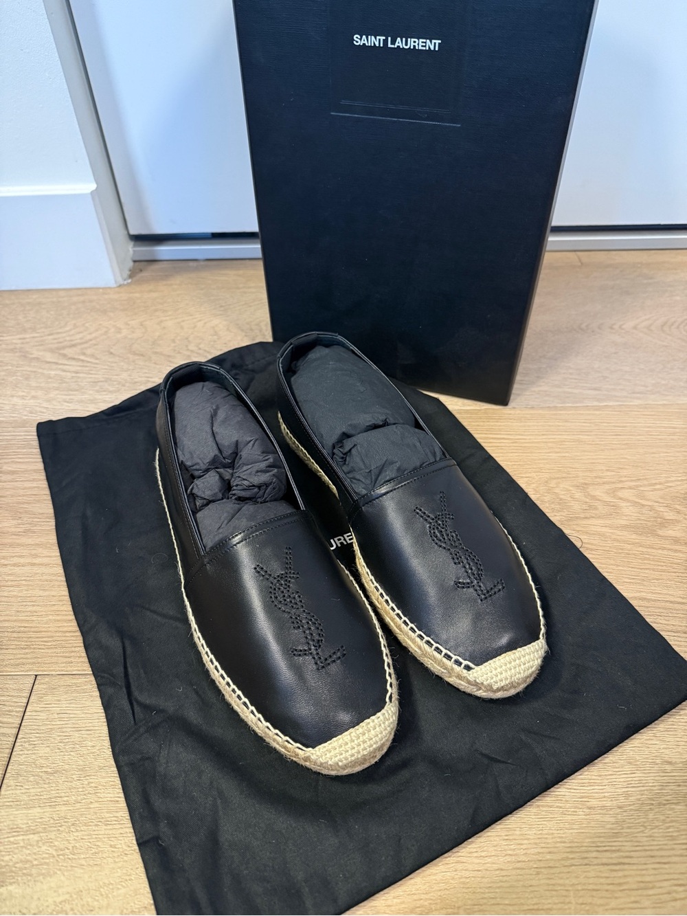 Saint Laurent Black Leather Espadrilles